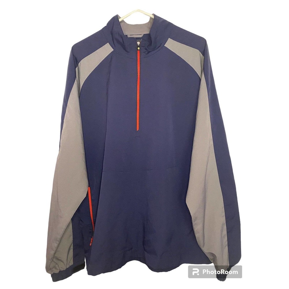 Footjoy Pullover Mens Large Blue Gray Quarter Zip Pockets Windbreaker Light